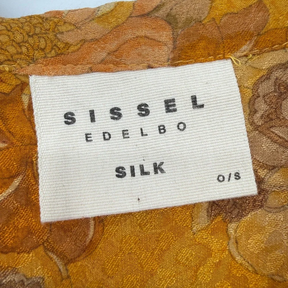 SISSEL EDELBO 100% SILK ONE SIZE MINI DRESS GOLDEN FLORAL OVERSIZED BOHO FAIRY‎